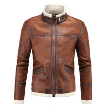 Veste en cuir de haute qualité Zipper en cuir de couleur marron, vêtements en cuir pour l&#39;hiver